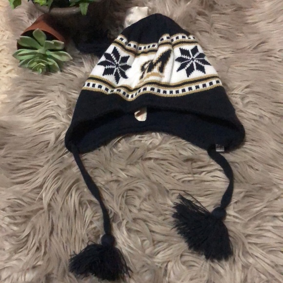 Youth Milwaukee Brewers Winter Hat-Navy-Ear Flap Style with Tassels-GUC-Acrylic - Picture 7 of 10